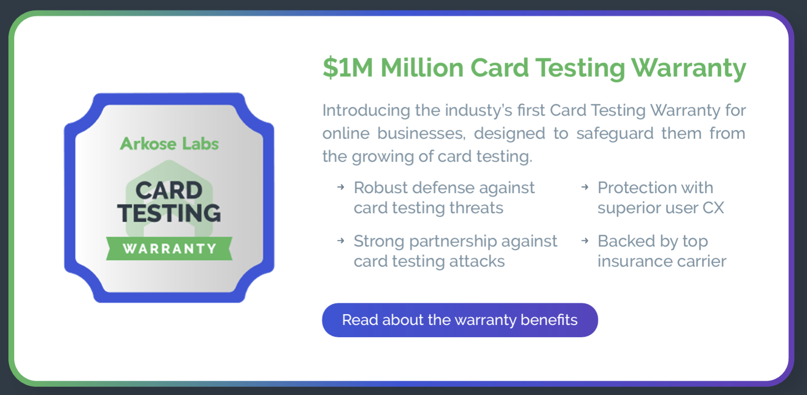 Arkose Labs’ card testing warranty