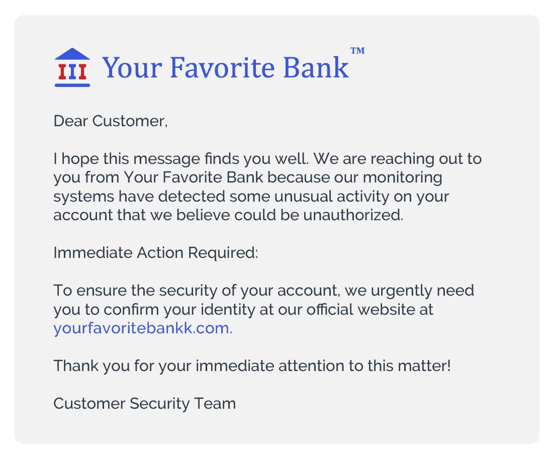Bank MITM phishing email