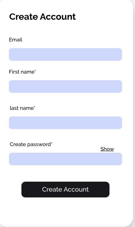 Create account login page