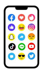 Mobile phone with 15 social media icons