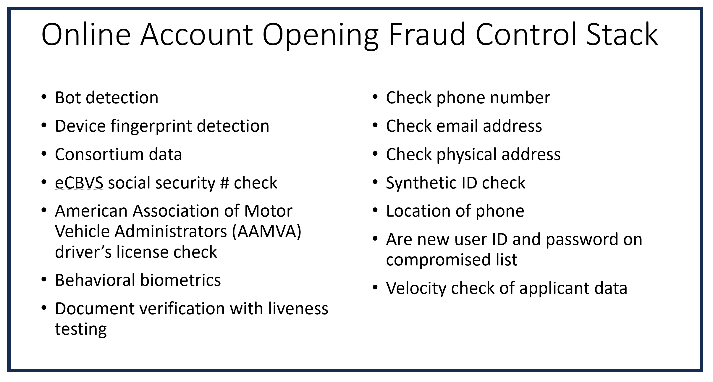 Online account opening fraud control stack