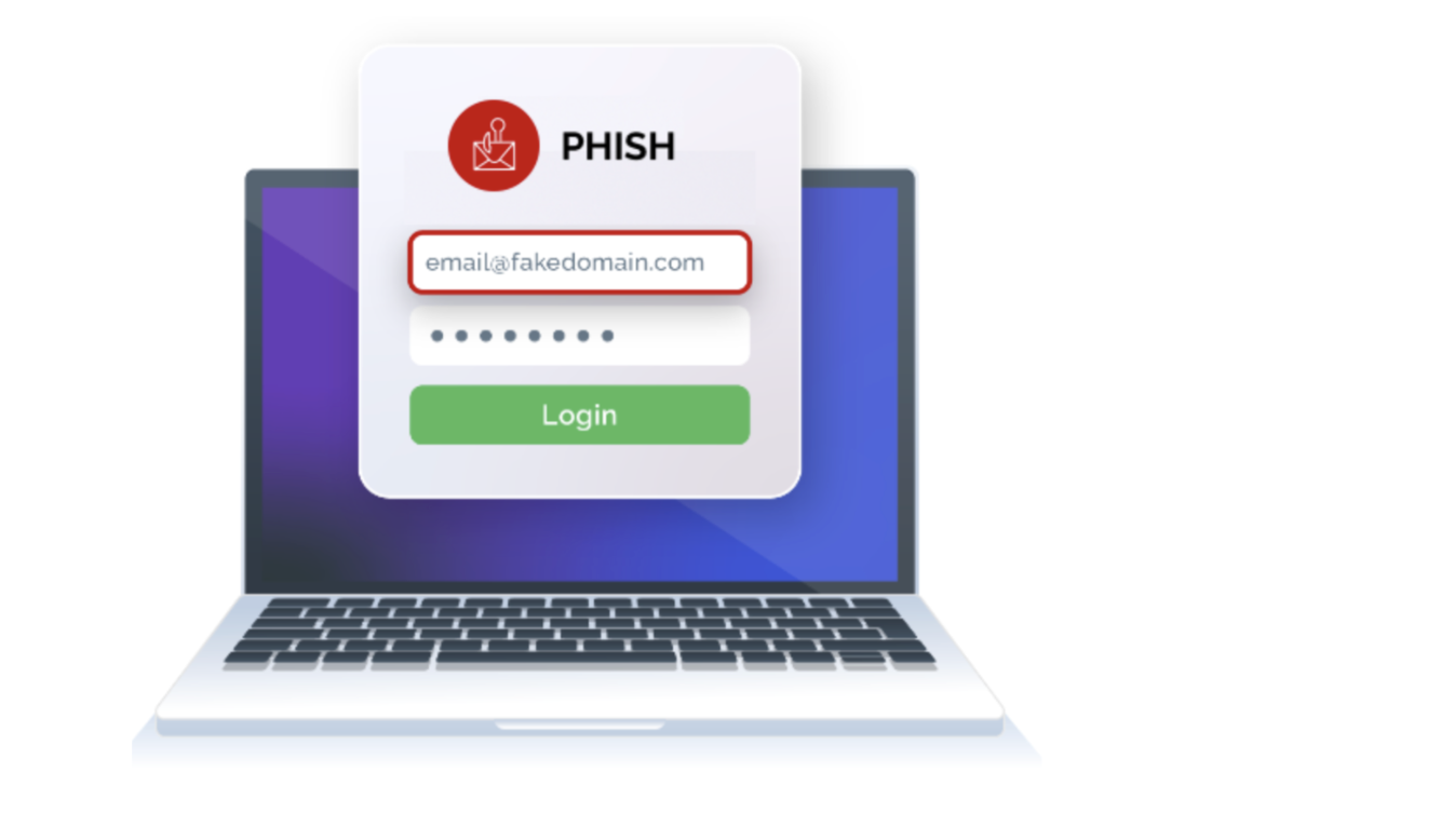 Open computer with phishing screen