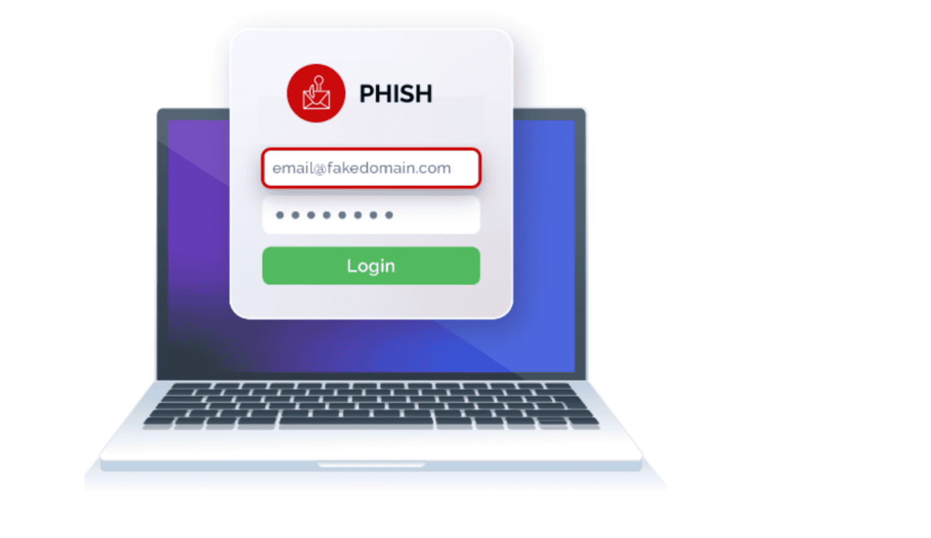 Open computer with phishing screen