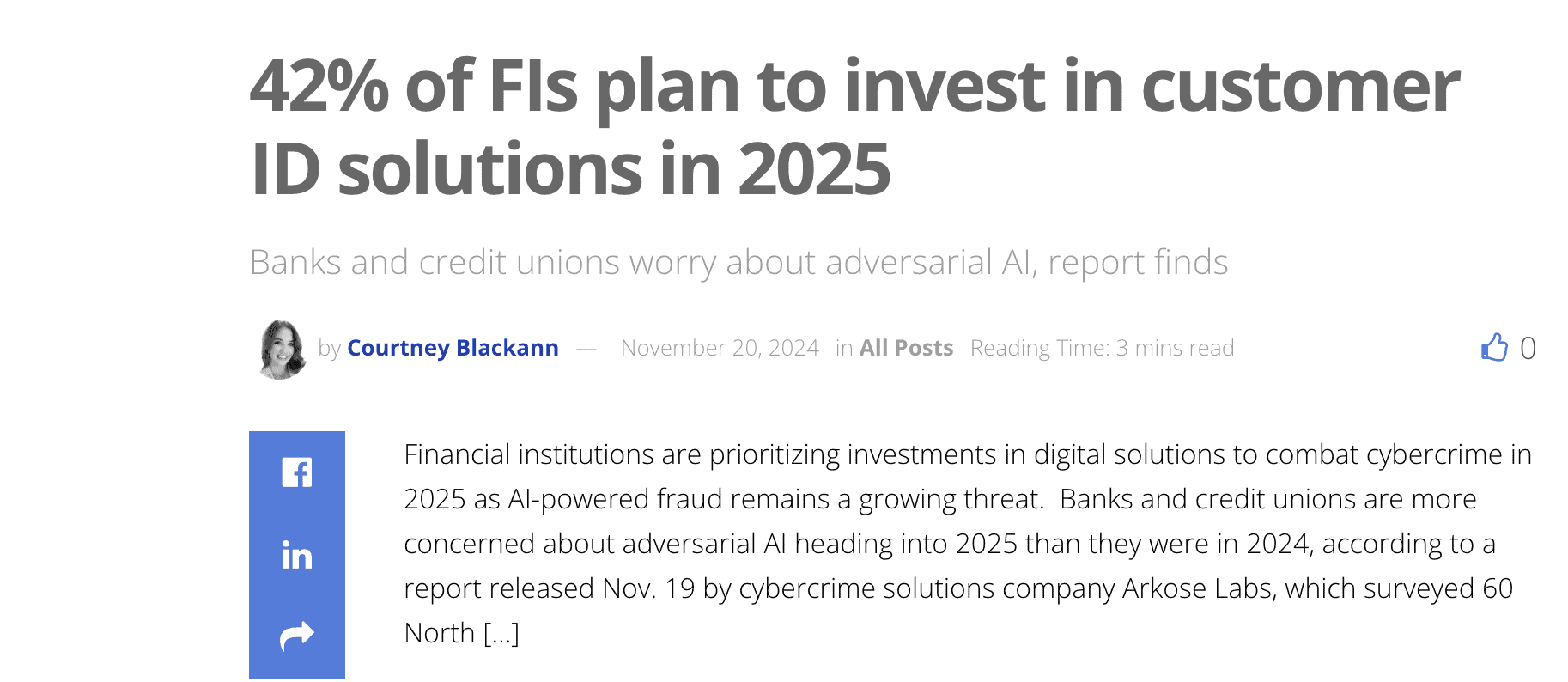 Read more about the article 42% of FIs plan to invest in customer ID solutions in 2025