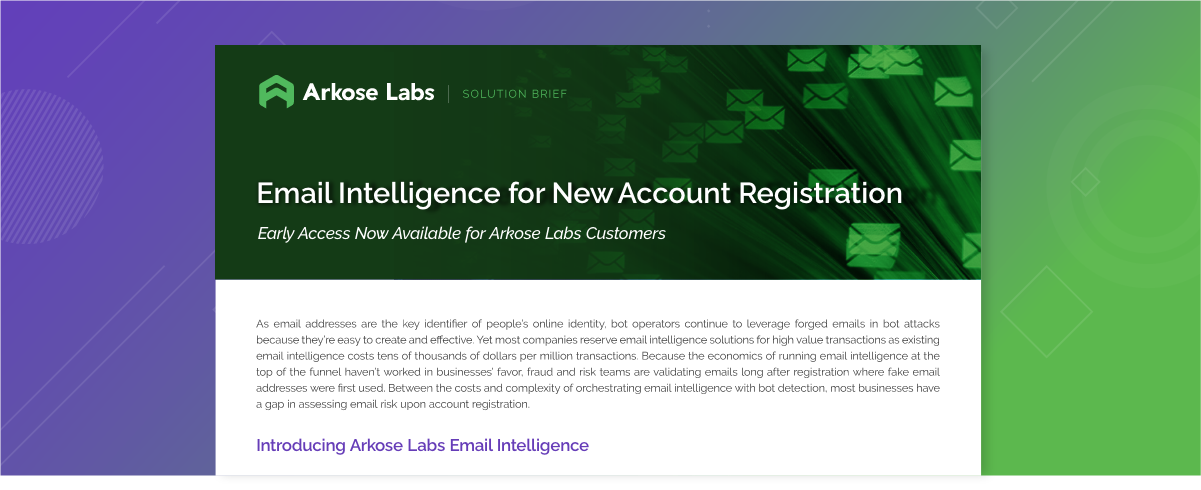 Arkose Email Intelligence For New Account Registration solution brief
