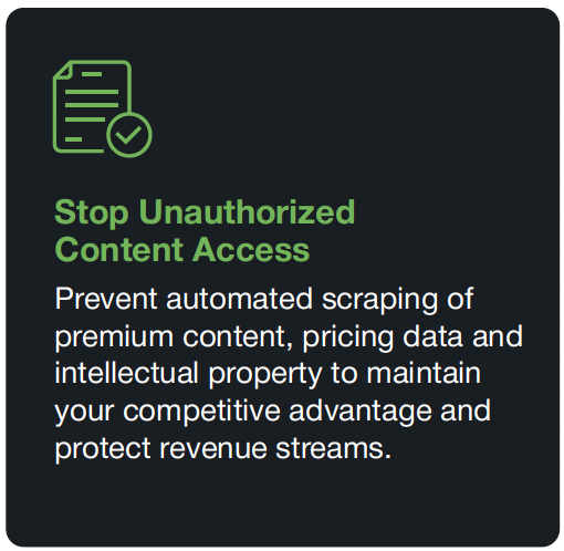Description of how Arkose Scraping Protection stops unauthorized content access.